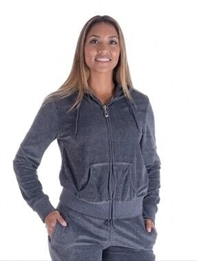 LeeHanton Velour Zip-Up Hoodie in Dark Grey Size Sm NWT